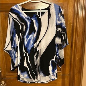 Alfani Blue and Black Abstract Blouse